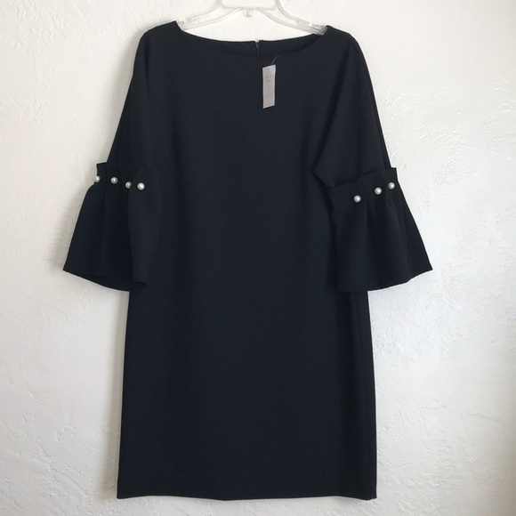 NWT Relaxed fit,  elegant little black dress + pearl embellished pleated sleeves - Picture 5 of 9